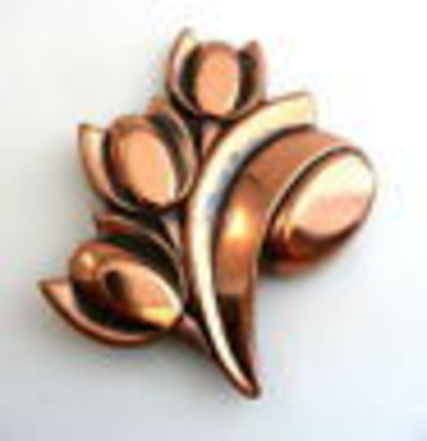 Vintage 1950s RENOIR California ART DECO Floral Handmade Copper Brooch PIN