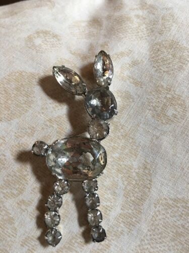Vintage Silver Tone Christmas Reindeer Deer Pin Brooch Antique Darker Stones
