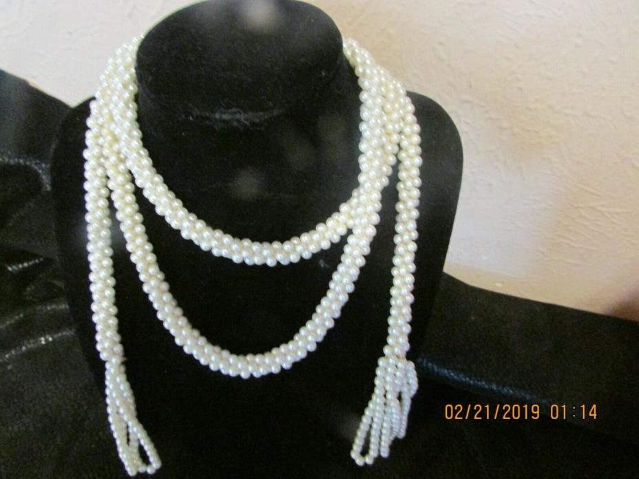 70's Handmade White Long Beaded Necklace