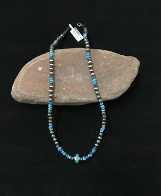 Sleeping Beauty Turquoise Navajo Pearl Bead Sterling Silver Necklace 20