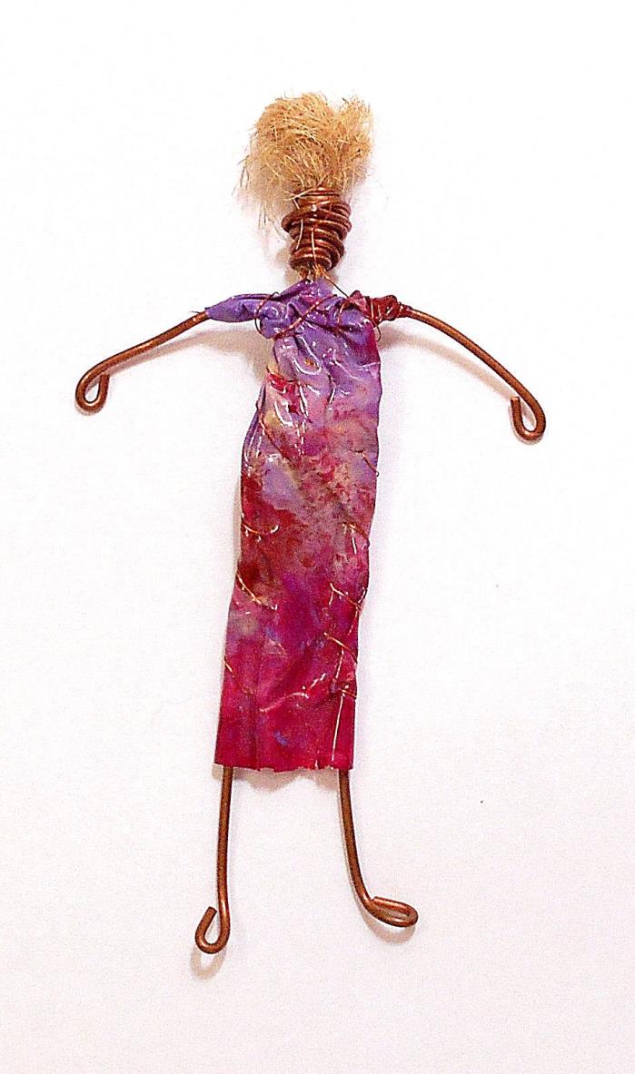 Handmade Handcrafted COPPER WIRE WOMAN WEARING PLASTIC DRESS Brooch Pin