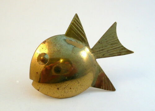 RARE Vintage 1950s Abstract Modernist REBAJES Hand Made Brass FISH Brooch PIN