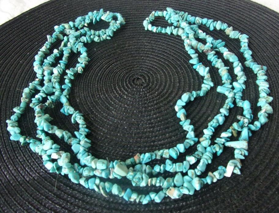 Vintage Natural Turquoise Stone Bead Necklace Flapper 90