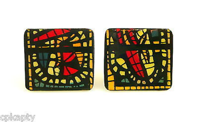 BIG Vintage 1950s 60s Made in France Modern Art Stained Glass Design CUFFLINKS