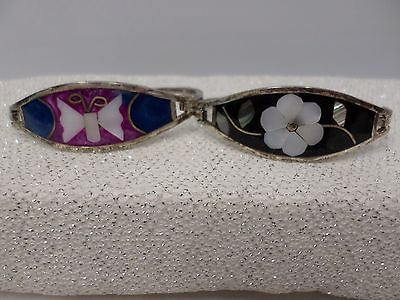 2 Vintage Silver Tone Cloisonne Enamel Bracelet