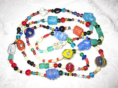 High Quality Vintage Handmade Multi-Colored Art Glass & Stone Bead Necklace