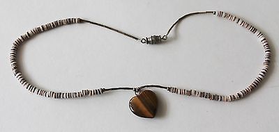 Tiger's Eye Pendant Natural Coconut Heishi Beads Child Choker Necklace