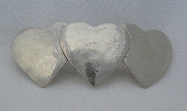 Handcrafted 3 Heart Barrette: Nickel, Brass, Copper or Mixed; Medium or Large