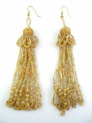 HUGE Vintage 1980s 90s Handmade Golden Glass Beads Dangling Pierced EARRINGS