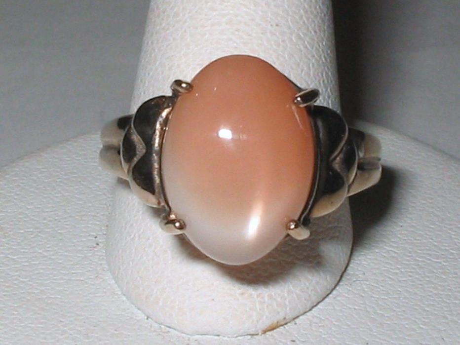 VINTAGE ARTISAN SIGNED STERLING ART DECO MODERNIST MOONSTONE RING SIZE 9.5