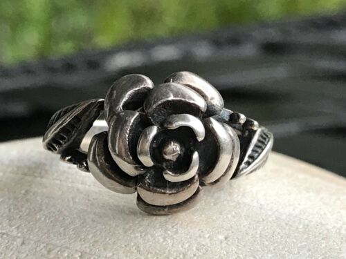 Sterling Silver 925 Vintage Rose Flower Ring Filigree Size 6.25