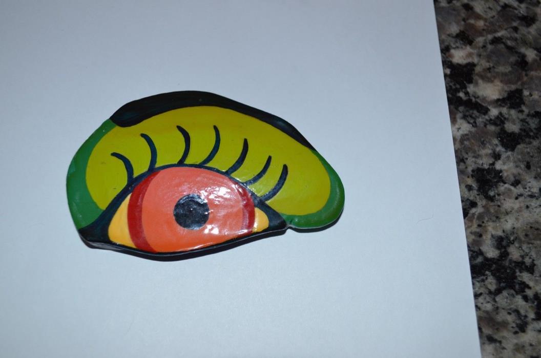 RARE Early Vintage 70s BILL SCHIFFER Painted Resin Eye Brooch PIN