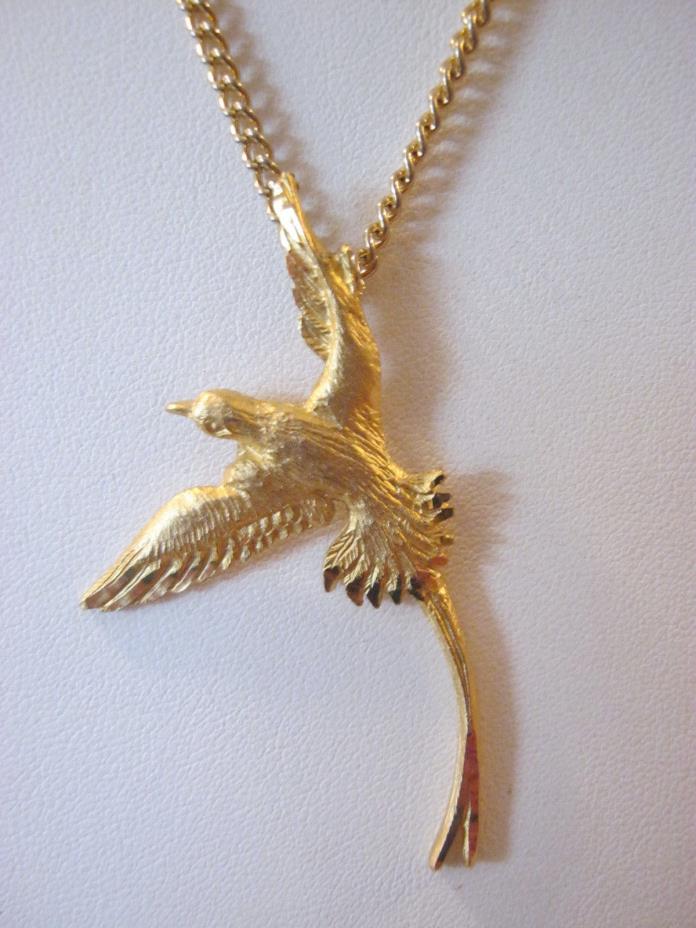 AA Fine Pewter vintage swallow necklace, gold tone finish, etched gold swallow