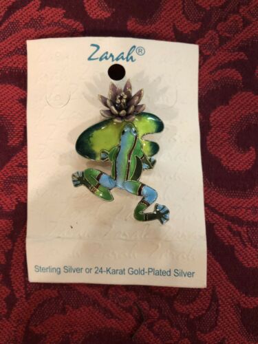 Vintage Zarah Frog Pin Sterling Silver And Enamel