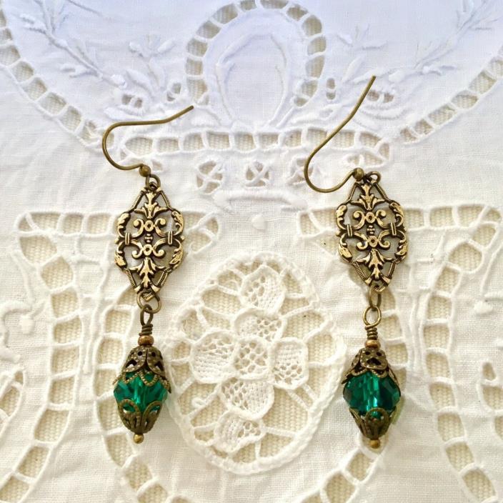 Vintage Czech Emerald Green Crystal earrings