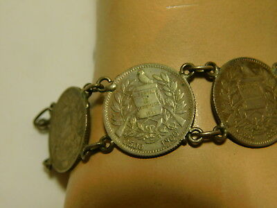 Antique Guatemala 1894 Real Silver Coin Bracelet 1i 57