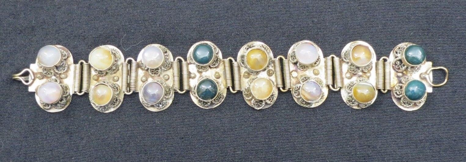Vintage Artisan Made Handcrafted Ladies Bracelet Brass 16 Stones Jewelry 3002
