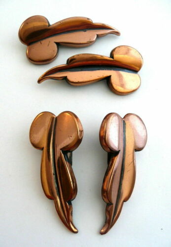 Vintage 1950s RENOIR of California Modernist Handmade Copper Earrings + 2 Pins