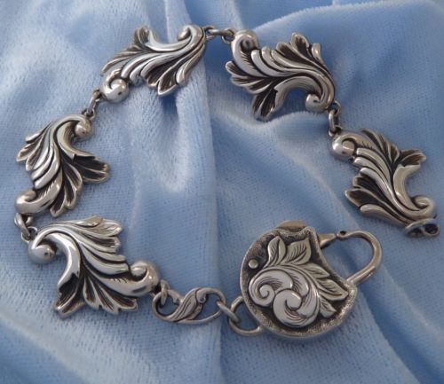 Victorian Style Sterling Repousse Bracelet Custom AK Clasp, Konder #338