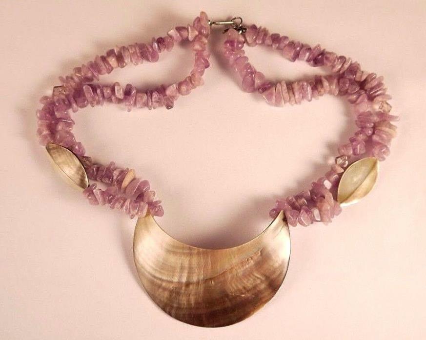Vintage Purple Natural Amethyst Shell Bead Necklace