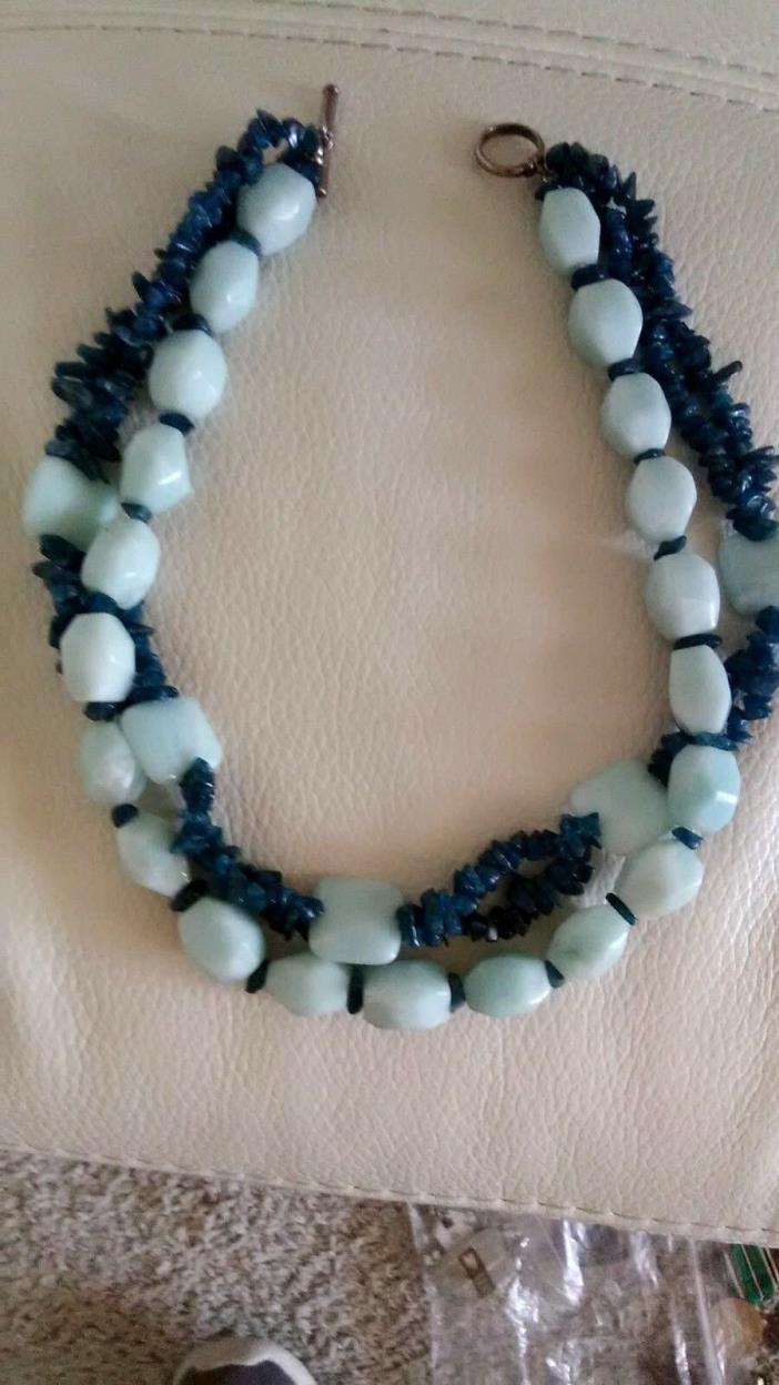 Sterling Blue Chrysocolla Apatite Nugget Amazonite Chunky Double Strand Necklace