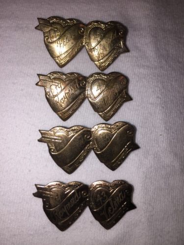 1943 Double heart and arrow engraved pin Gold Color Metal