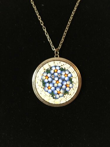 Vintage Italian Glass Micro Mosaic Flower Necklace