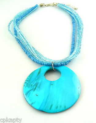 BIG Vintage 1980s Handmade Modern Dyed Shell and Glass Beads Pendant NECKLACE