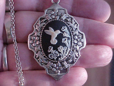 Hummingbird Necklace, Antique Silver, 24