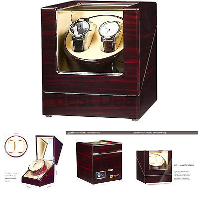 JQUEEN Double Watch Winder with Quiet Japanese Mabuchi Motor A-Ebony