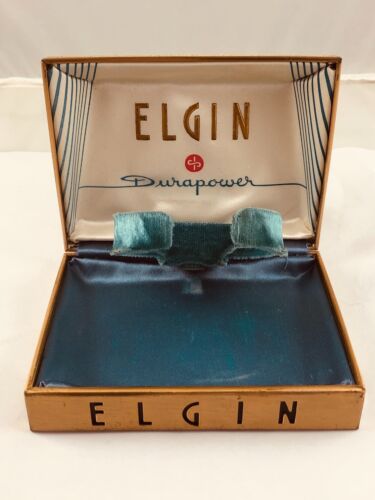Elgin Vintage Durapower White Faux Snake Skin & Gold Tone Watch Box