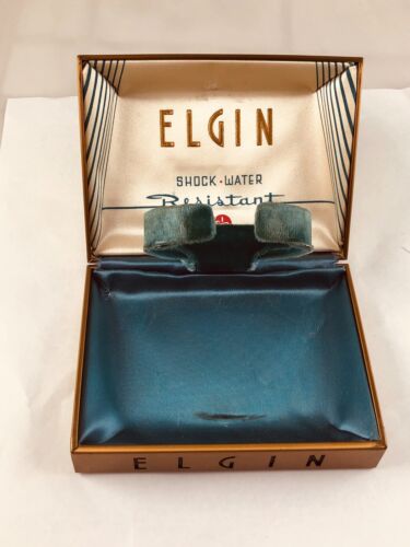 Elgin Vintage Shock Water Resistant White Faux Snake Skin Watch Box & Papers