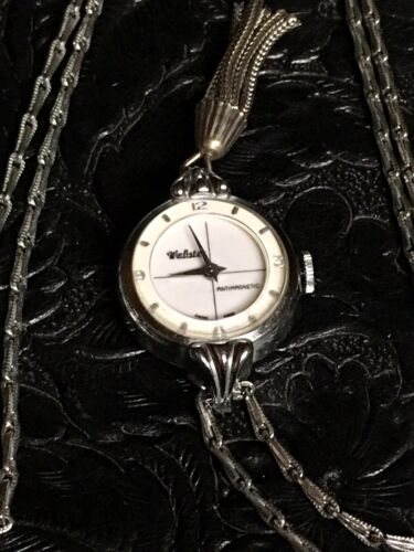 Vintage Silver Tone Webster Pendant & Necklace Watch Working & EUC!