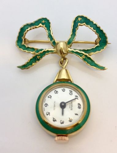 Antique 18k Guilloche Enamel Swiss Lapel Watch By Monvis
