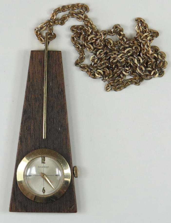 Vintage Sovereign Necklace Watch Deco Retro, Swiss action, Wooden Pendulum