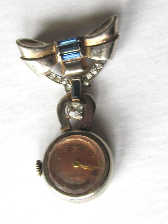 STERLING SILVER WOMEN'S BROOCH PENDANT WATCH , NURSING , ART DECO , ROGERS USA