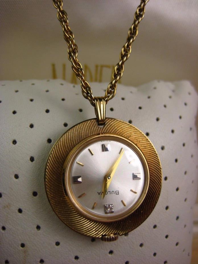 VINTAGE LADIES BULOVA GOLD FILLED PENDANT WATCH SWISS MADE kEEPS TIME 24