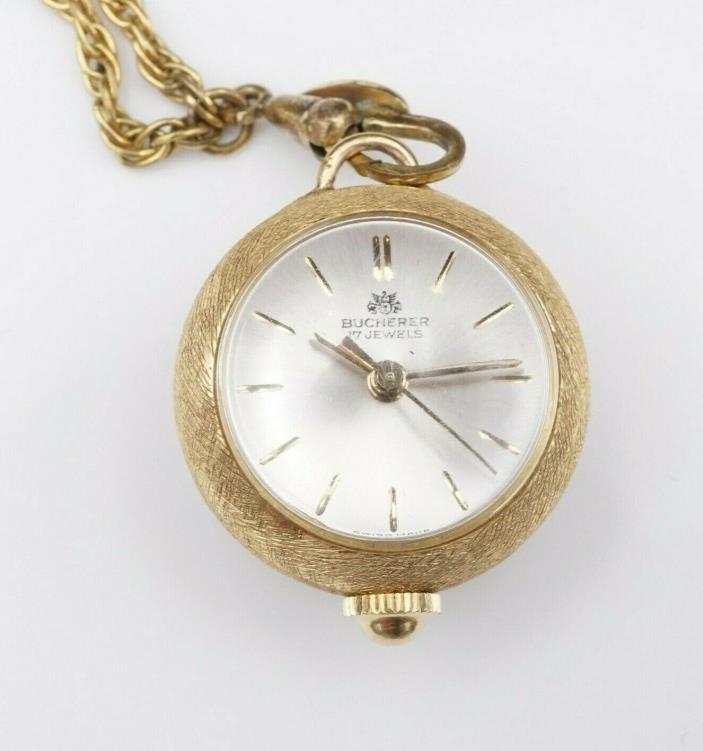 Vintage 18k Yellow Gold Bucherer Skeleton Watch Pendant Necklace 32