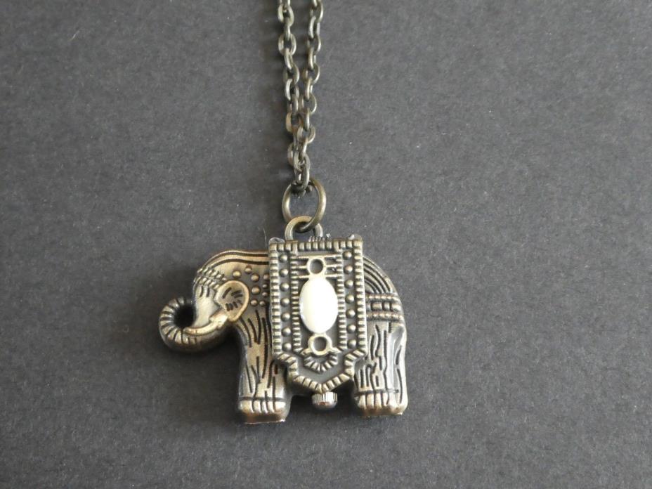 Empowering Vintage Elephant Necklace Watch Bronze Tone Quartz Need Battery