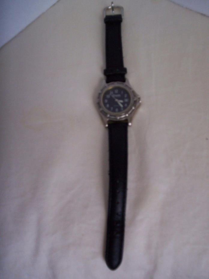 Vintage Citadel Calendar Watch, Black Leather Band, New Battery, Works Great