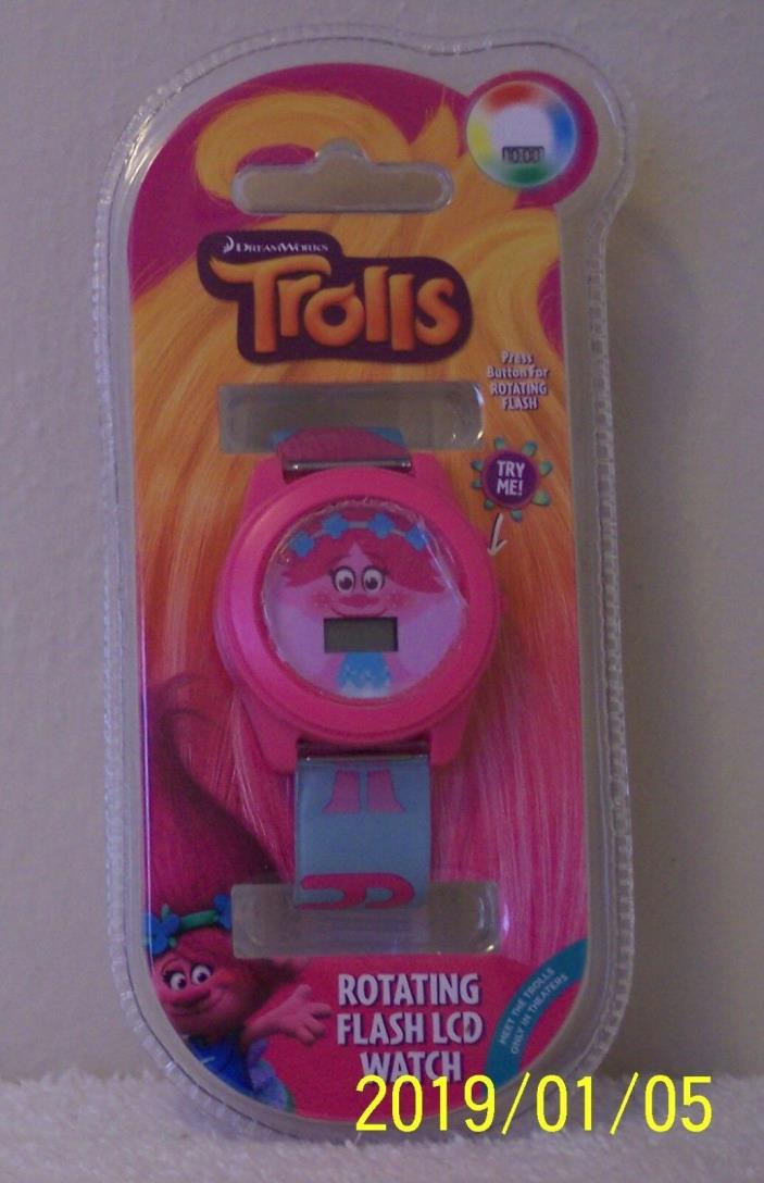 DREAMWORKS TROLLS ROTATING FLASH LCD WATCH      NEW