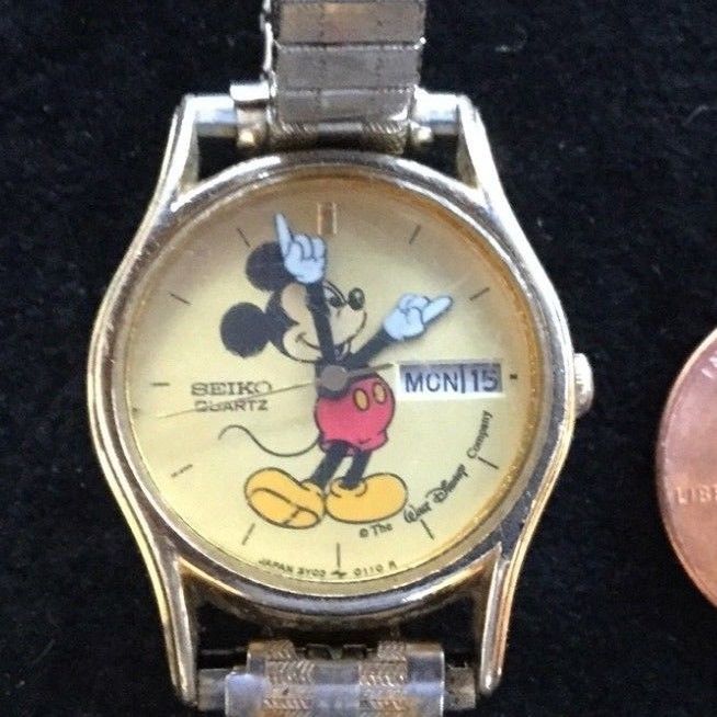 SEIKO DISNEY LADIES MICKEY MOUSE QUARTZ WATCH 3Y03-0049 NEW BATTERY VINTAGE