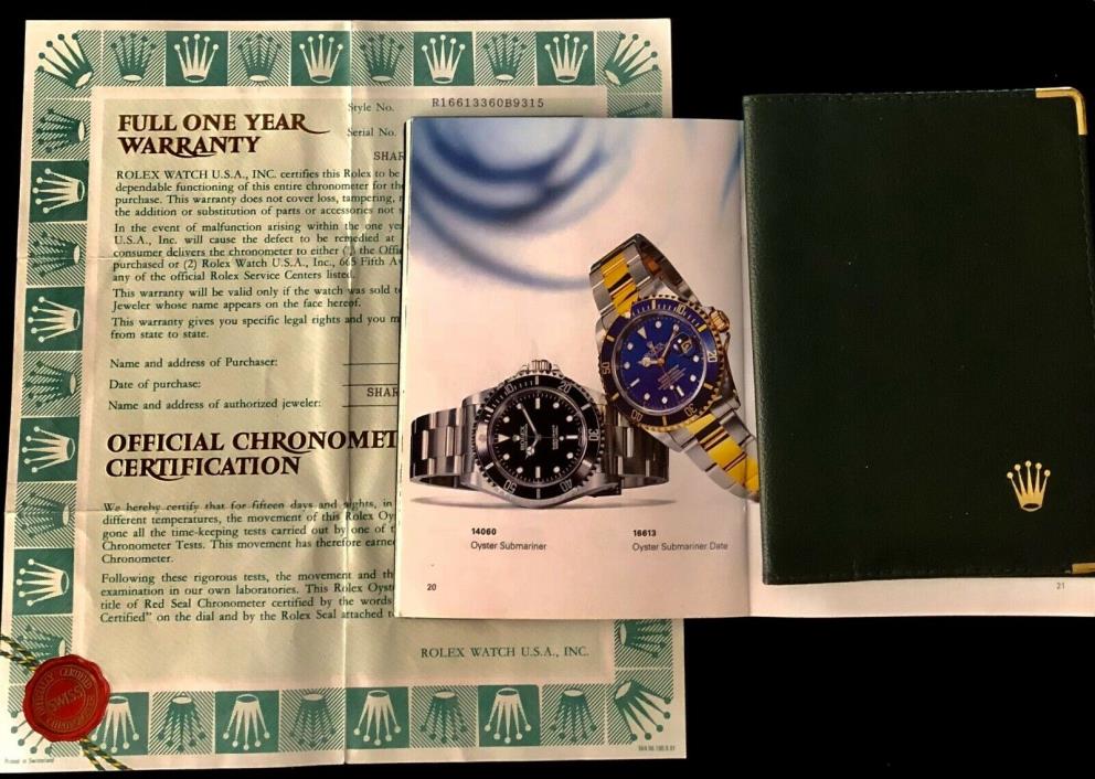 Vintage Rolex Submariner 16613 Paper Blank with Rolex Booklet