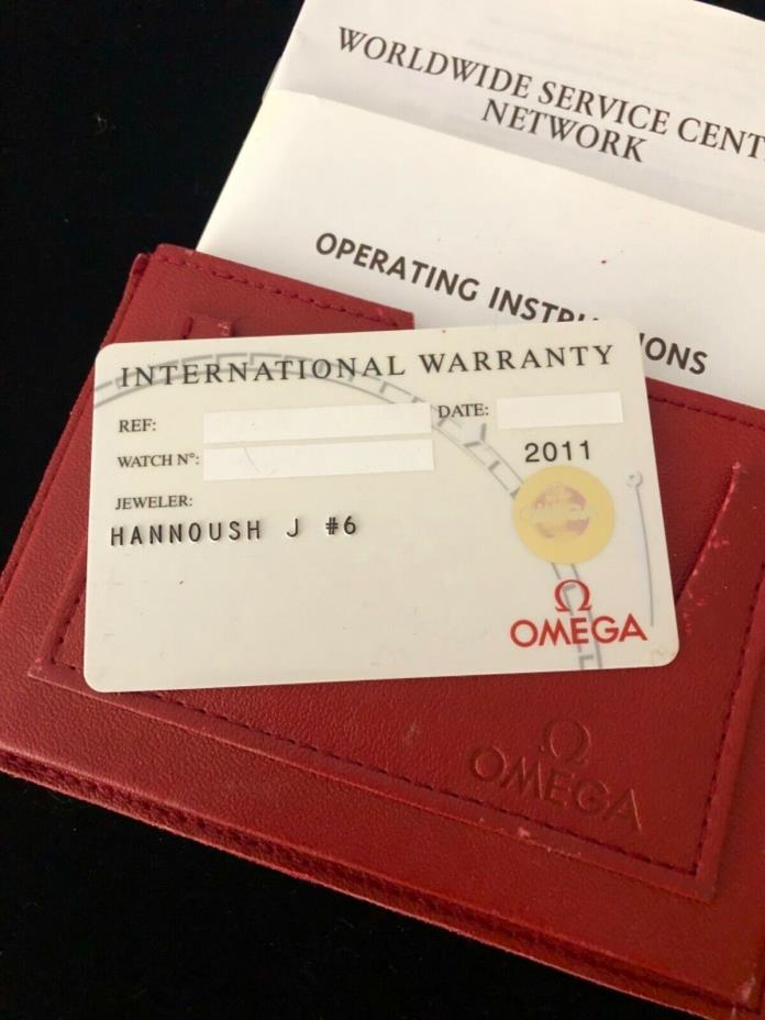 Omega International Warranty Card Open Name with Manuals Red Omega Watch Wallet