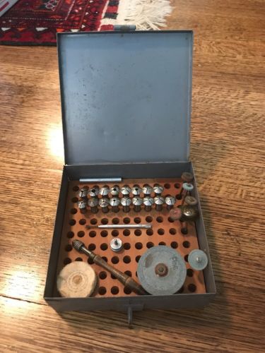 Vintage Watchmakers Lathe Collets 6 mm And Assorted Tools - Newall Case -