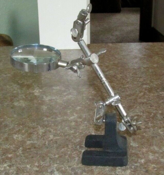 Vintage Watchmakers Jewelers Desk Top Magnifying Clamp Adjustable Eyeglass Tool