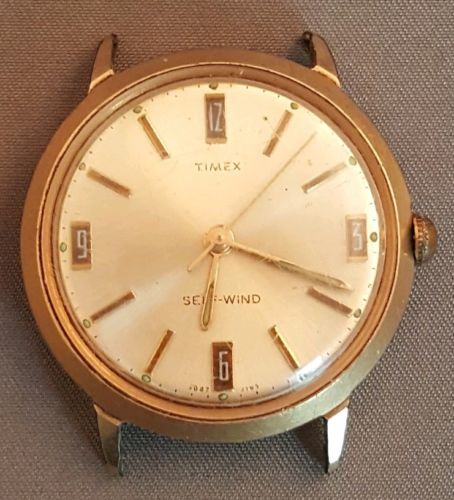 Men's Vtg 1969 TIMEX SELF WIND Gold Tone Wristwatch For Repair