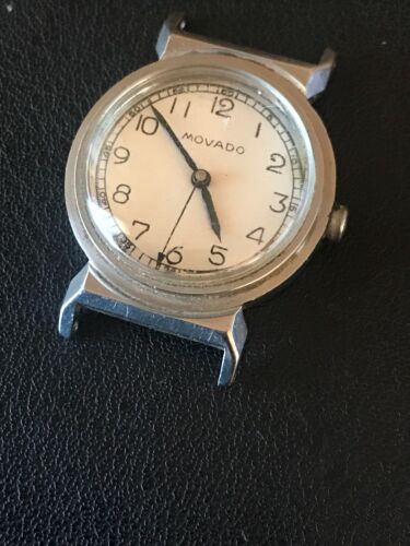 Vintage Mens Movado Military Watch Steel For Parts Or Repair