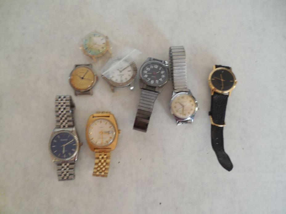 Lot of 8 men's watches Caravelle, futura, timex & others parts or repair