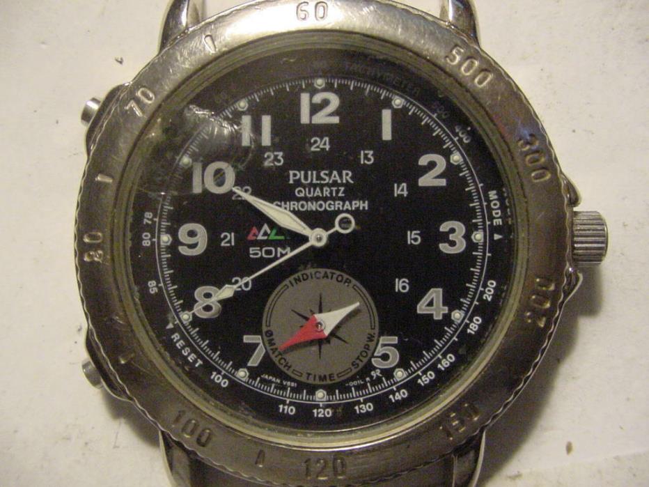 Pulsar Chronograph Quartz 24 Hour Military Time V691-0010 PARTS or Repair Watch
